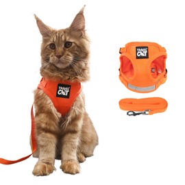 Travel Cat Harness and Leash Set - Adjustable Fit Mesh Cat Harness and Reflective Strap - Comfort Escape Proof Harness for Cats, Kitten for Outdoor Walking, Hiking (Large, Orange)