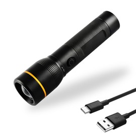 GOPLANT Rechargeable 1500 Lumens Flashlight, Compact LED Flash Light 2200 mAh, Adjustable Light 5 Modes, Waterproof, Zoom Flashlight for Camping, Outdoor, Night Work (Black)