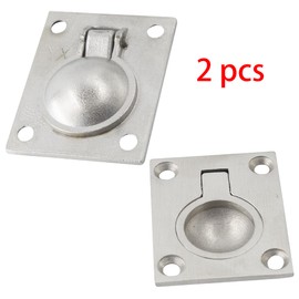 Adyoney 2Pcs 304 Stainless Steel 2" x 1.6" Square Boat Hatch Latch Cabinet Flush Mount Lifting Ring Pull Handles, Marine Floor Buckle, Marine Yacht Drawer Door Handle