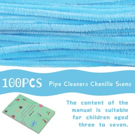 Giwrmu 100 Pieces Pipe Cleaners Chenille Stem, Light Blue Pipe Cleaners Craft, Fuzzy Sticks Craft Supplies, Colored Pipe Cleaner for Creative Handmade DIY Art Craft Project