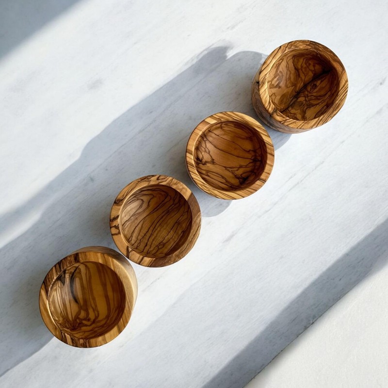 Set of 4 Olive Wood Serving Bowls, Handmade Wooden Bowls