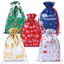 29 * 42cm Christmas Drawstring Bags，5pcs Xmas Gift Bags Printed with Different Patterns for Christmas Party ，Resuable Christmas Goodie Bags-Gingerbread Man