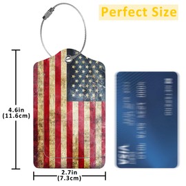 EOBKLAX 2 Pack Luggage Tag for Suitcase,Retro USA Flag PU Leather Suitcase Tags Identifiers with Privacy Name Address Labels and Durable Steel Loop for Women Men Travel