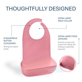 We&Life Silicone Adult Bibs for Elderly, Adult Bibs for Men Women Washable, Adult Silicone Bibs with Food Catcher (Pink)
