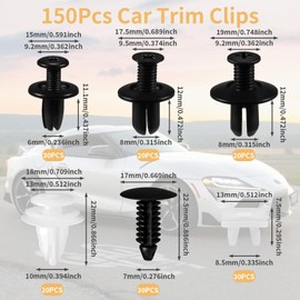 150Pcs Car Trim Clips Set, 6-10mm Bumper Mounting Clips, Push Pin Rivets, Plastic Auto Fixing Retainer Clips, Car Body Fastener Rivet, Universal Panel Trim Clips with Storage Case for Repair