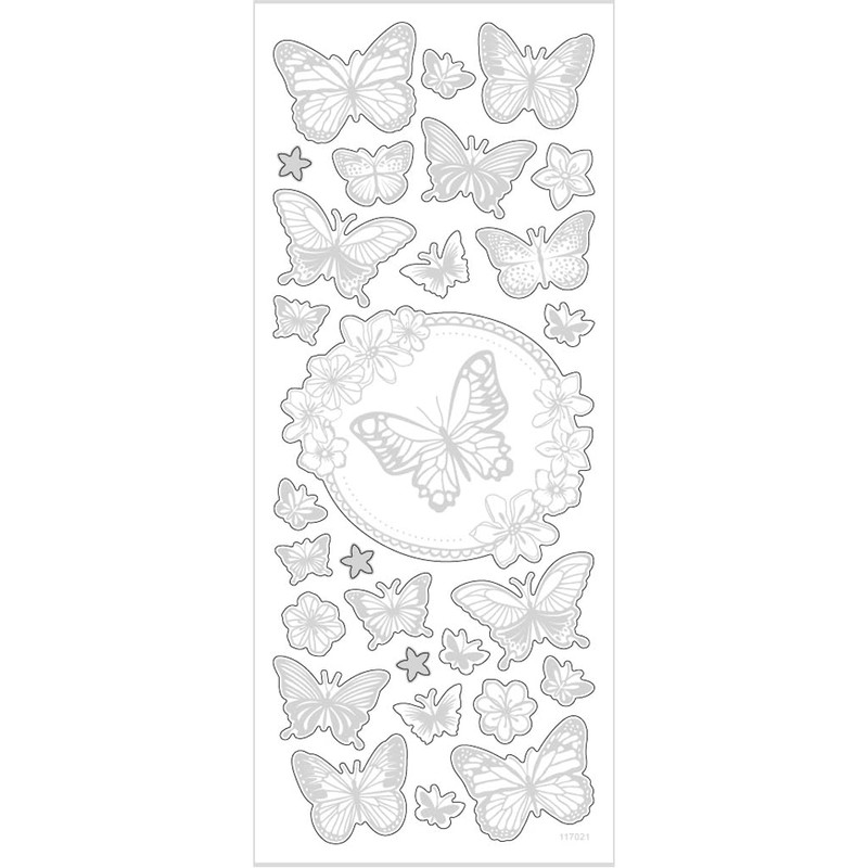 Stickers Butterflies, sheet 10x24 cm, approx. 28 pc, silver, butterflies,