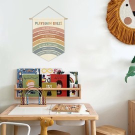 XYDEG Playroom Decor,Nursery Decor,Playroom Rules Wall Art Canvas Banner, Rainbow Sign,Home School Toddler Bedroom Decor Wall Hanging Pennant Flag Canvas Banner 15x11 in