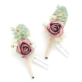 Ling's Moment Boutonniere for Men, 2pcs Groom Groomsmen Guest Boutonniere, Artificial Flowers for Wedding/Prom/Homecoming, etc.Dusty Rose