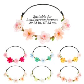 Wanmu 6Pcs Flower Crown for Women Girl, Fairy Bridal Crown Headbands Headpiece, Boho Floral Hair Wreath Accessories for Brides, Bridesmaids, Wedding, Ceremony, Party, Festival