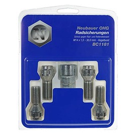 Lampa Anti-theft wheel bolt M14 x 1.5, cone seat, shaft length 30.0 mm, spanner width 17 mm/19 mm, silver, hex bolt, alloy steel, class 10.9