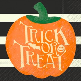 Ideal Home Range 3-Ply Paper Beverage/Cocktail Napkins, 20-Count, 5 x 5-Inches Folded, Trick or Treat Pumpkin