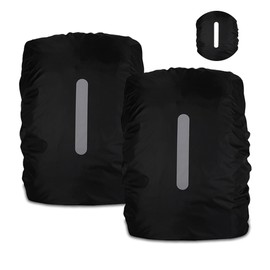Pack of 2 Rain Cover Backpack School Bag Rain Cover Waterproof Rain Cover Satchel Backpack Protector for Outdoor Camping Hiking with Reflective Strips (L, Black + Black)