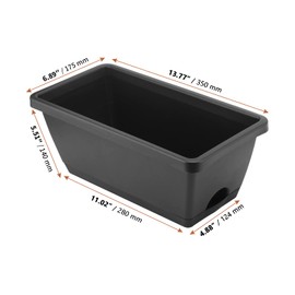 LEXININ 6 Pack 14 Inch Black Plastic Rectangular Window Planter Box, Window Vegetable Planter Box with Trays, Rectangular Flower Pots for Windowsill, Garden, Balcony, Patio, Black