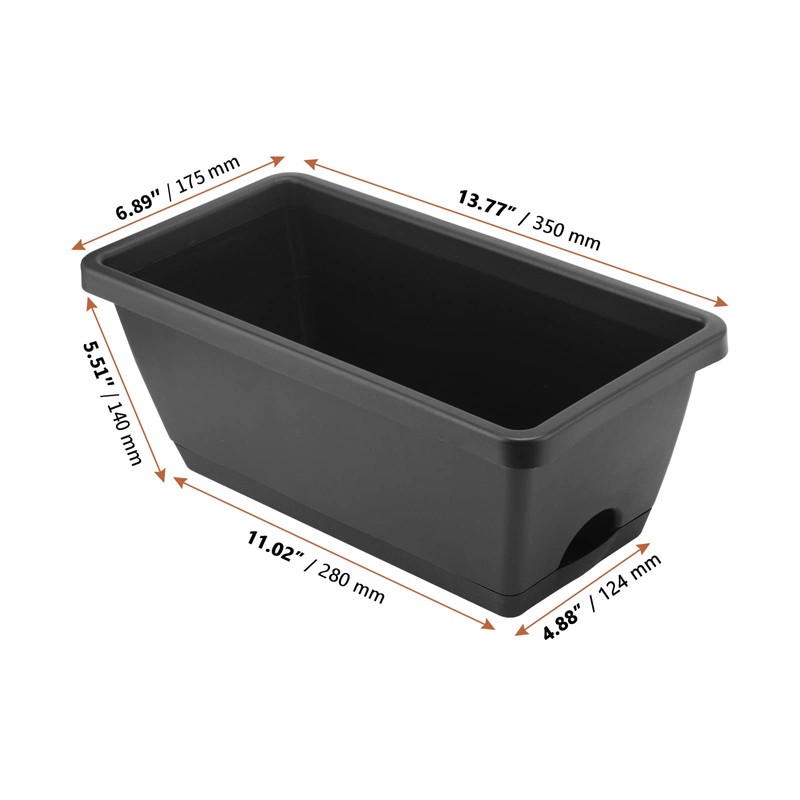 LEXININ 6 Pack 14 Inch Black Plastic Rectangular Window Planter