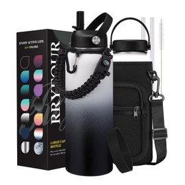 RRYFOUR Stainless Steel 40 oz Water Bottle with Straw, Paracord, and Carrying Case - Reusable for Hiking, Gym, Yoga, and Travel