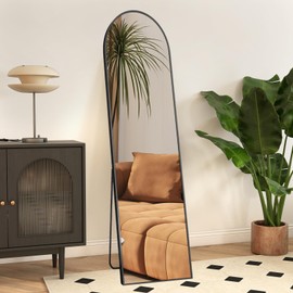 OLIXIS Arched Full Length Mirror 59"x16"with Stand Versatile Full Body Mirror,Floor Standing Hanging or Leaning Design Modern Slim Aluminum Frame Elegant Home Decor for Bedroom Cloakroom,Black