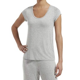 Hue Women's SleepWell with TempTech Short Sleeve Pajama Sleep Top Sleepwear, -light grey heather, Large
