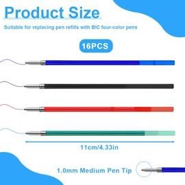 HQRKOTM Pack of 16 for BIC 4 Colours Ballpoint Pen Refills 4 Colours, Indelible Ink, Ball Diameter 1.0 mm