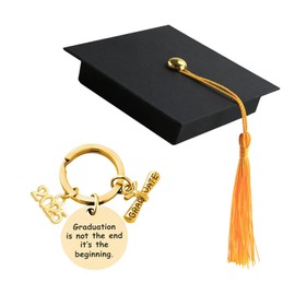Angenster Graduation Gift 2025,Graduation Keychain with a Bachelor's Cap Jewelry Box,Graduation Gift for Her Him (Gold B)