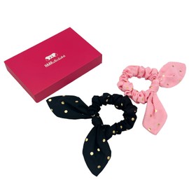 HAARallerliebst Scunchies Polka Dot Bow | Pink & Black | 2 Pieces) for Girls with Storage Box