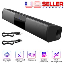 Universal Surround Sound Bar 2 Speaker System Wireless Bluetooth Subwoofer TV Home Theater