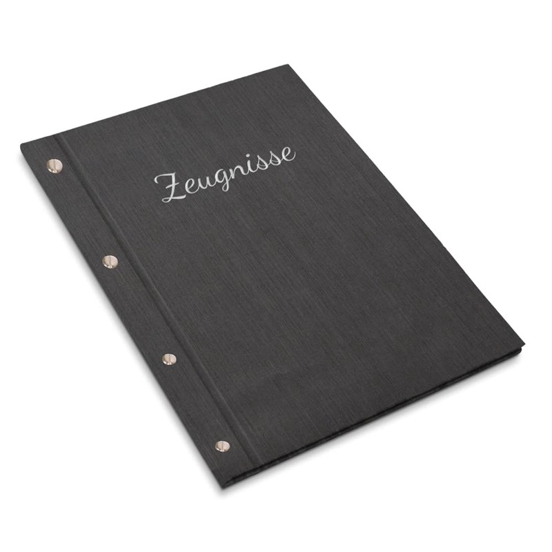 Handmade Certificate Folder in Black Linen Look with Embossed Print
