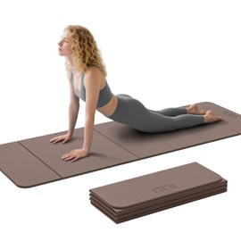 ILILI Foldable Yoga Mat 71 * 24 * 0.3'' - TPE Non-Slip Fitness Mat for Home，Waterproof & Lightweight (2lb) for Home Gym, Pilates & Stretching,Fitness Workouts (Brown)