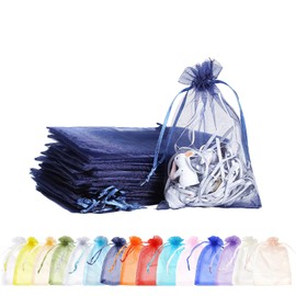 Pack of 100 navy blue organza bags, 7 x 9 cm, small gift bags, organza bags with drawstring, as a wedding candy bag, jewellery bag, Christmas gifts, birthday party