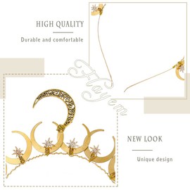 Flayem Moon Hair Band Gold Stars Headpiece Goddess Headband Bridal Hairpiece for Women and Girls