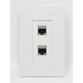 RiteAV CAT 6A 2 Port Shielded Cat6a Wall Plate 1 Gang Decorative Screwless White