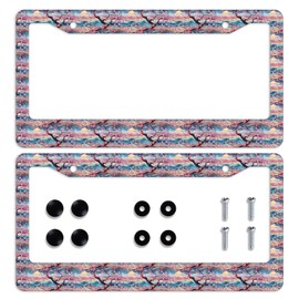 Cherry Blossom License Plate Frame Pink Flowers Stained Glass Style License Plate Personalise License Plate Frames Rust-Proof Stainless Steel Metal Car Plates Tag Funny Decor Men Women 12.2" X 6.2"