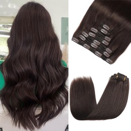 Rimoss Clip in Hair Extensions Real Human Hair - Dark Brown, 140g 16 Inch 7pcs - Soft Hair Extensions Real Human Hair Clip ins Straight for Women (#2 16 Inch)