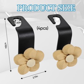 Hbxdeco 4PCS Car Seat Headrest Hook, Cute Flower Car Seat Back Hanging Hook, Auto Seat Purse Hanger Organizer for Handbag Clothes Coat Grocery Bag, Universal Interior Car Accessories (Brown)