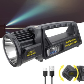 JSKNB Spotlight 3000000 Lumens, 9 Modes Rechargeable Led Spotlight Flashlight with 350° Rotate Head, Super Bright Spot Lights Outdoor Handheld, IPX6 Waterproof Solar Flashlight As Seen on TV, XX-Large