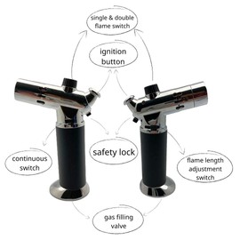 A-ONE Kitchen Blow Torch,Culinary Butane Torch Lighters Refillable Double Fire Cooking Torch,Mini Adjustable Flame Butane Lighters for Dabs,Creme Brulee,Food and BBQ (Butane Gas Not Included)