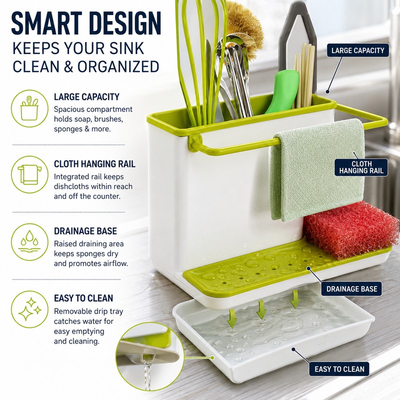 Kitchen Sink Caddy Organizer for Storage – Plastic Dish Soap