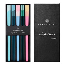 Chopsticks Reusable Dishwasher Safe, GLAMFIELDS 5 Pairs 9.5 Inches Premium Chop Sticks Set for Sushi, Ramen, Asian Cuisine, Matte Non-slip with Gift Case, Pink + Light Blue