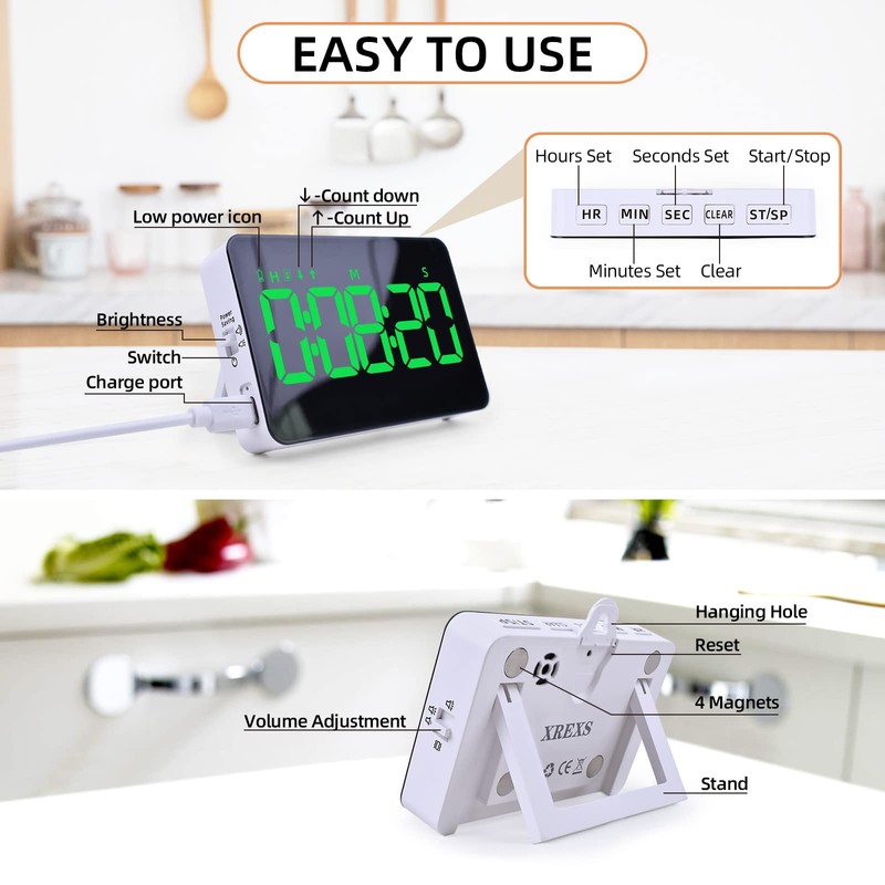 XREXS Digital Kitchen Timer, Digital Cooking Timer, Count Up/Down Timer