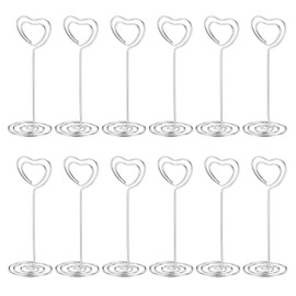 PATIKIL Place Card Holder, 12 Pack Metal Memo Clip Holder Stand with Heart Clasp Table Number Holders for Pictures Photos Note Card Paper Food Sign, Silver Tone