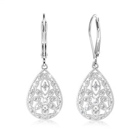 ALEXCRAFT Drop Round Earrings Gold Silver 925 Hanging Hollow Flower with Zirconia Leverback Dangle Gold Earrings for Women Girlfriend Mum Girls