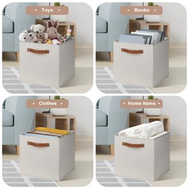 Large Storage Cubes, 6 Pack Collapsible Cube Storage Bins With Handles for Organizing, Beige Fabric Closet Organizers Box for Playroom, Office, Dorm Home Organization and Storage Beige 11"x 11"