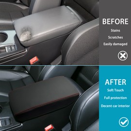 LOCOY Center Console Armrest Cover Fit for Honda Civic Accessories 2022 2023 2024 2025, 11th Gen Civic Arm Rest Box Protective Cover, Middle Console Pad, Armrest Lid Leather Cover (Red Stitches)