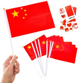 10pcs Small China Flags on Sticks & 2pcs Tattoos, China Oly 2024 Decorations Mini China Flags Chinese Hand Held Flags for Oly Games 2024 Football Sports Events National Day Party Decorations