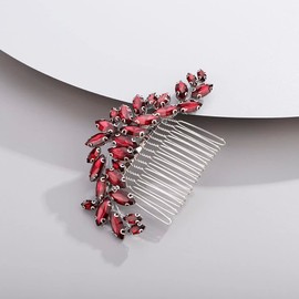 Chargances Bridal Crystal Hair Comb Red Wedding Rhinestone Hair Side Comb Fashion Handmade Hair Accessories for Bride Wedding Prom Flower Girl Headpieces (Red)