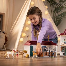 Schleich Horse Club - 179 PC Lakeside Country House and Stable Playset with Horse Figurines, Poseable Characters and Accessories - Realistic Farm Toys for Girls and Boys - Kids Ages 5+ | 42706
