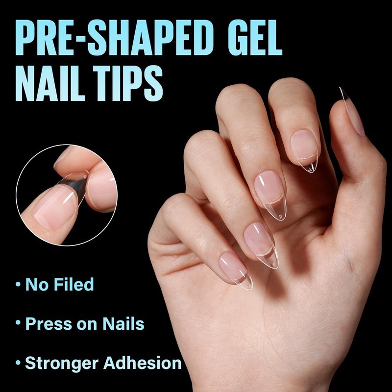 TOMICCA Medium Almond Nail Tips - Full Coverage, Soft Gel