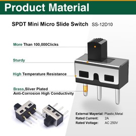 20 Pcs SPDT Micro Slide Switch 3 Pin 2 Position,Small 5mm Vertical Toggle Switch 1P2T,Silver-Black Mini On-Off Switch Available for Electronic Projects, Arduino Switches