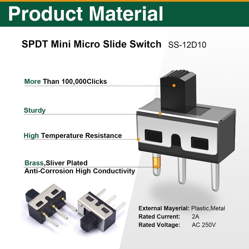 20 Pcs SPDT Micro Slide Switch 3 Pin 2 Position,Small