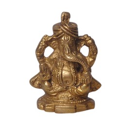 ELITE Brass Statue / Idol Of Lord Ganesh/ Ganpati Pagdi for Blessing , Happiness, Wealth at Home & Office , Handcrafted with Antique Look/ Product Dimensions (LxBxH - 5 x 4 x 7) Cms, Weight - 220 Gms