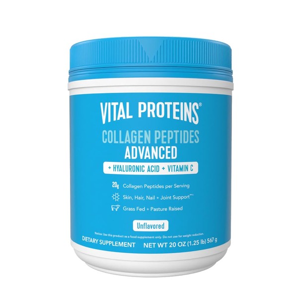 Vital Proteins Collagen Peptides Powder with Hyaluronic Acid and Vitamin C, Unflavored, 20 oz